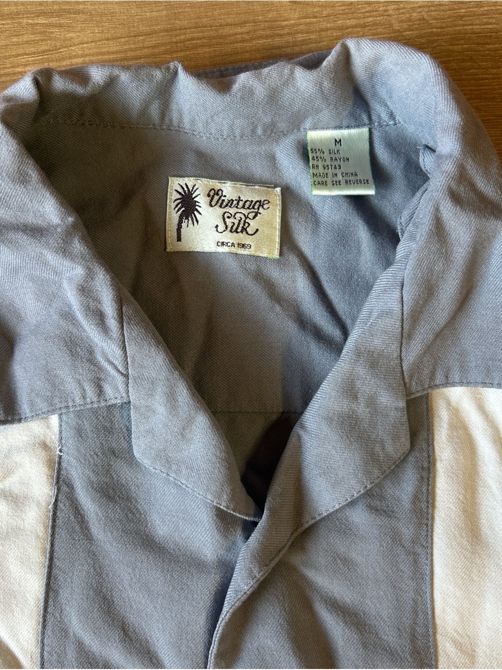 Vintage Silk Two-Tone Button‎ Shirt - Grey and Cream